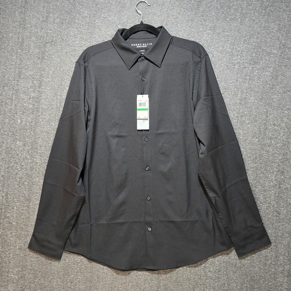 Perry Ellis Motion Men's Button Down Shirt Black Size Large Long Sleeve NWT